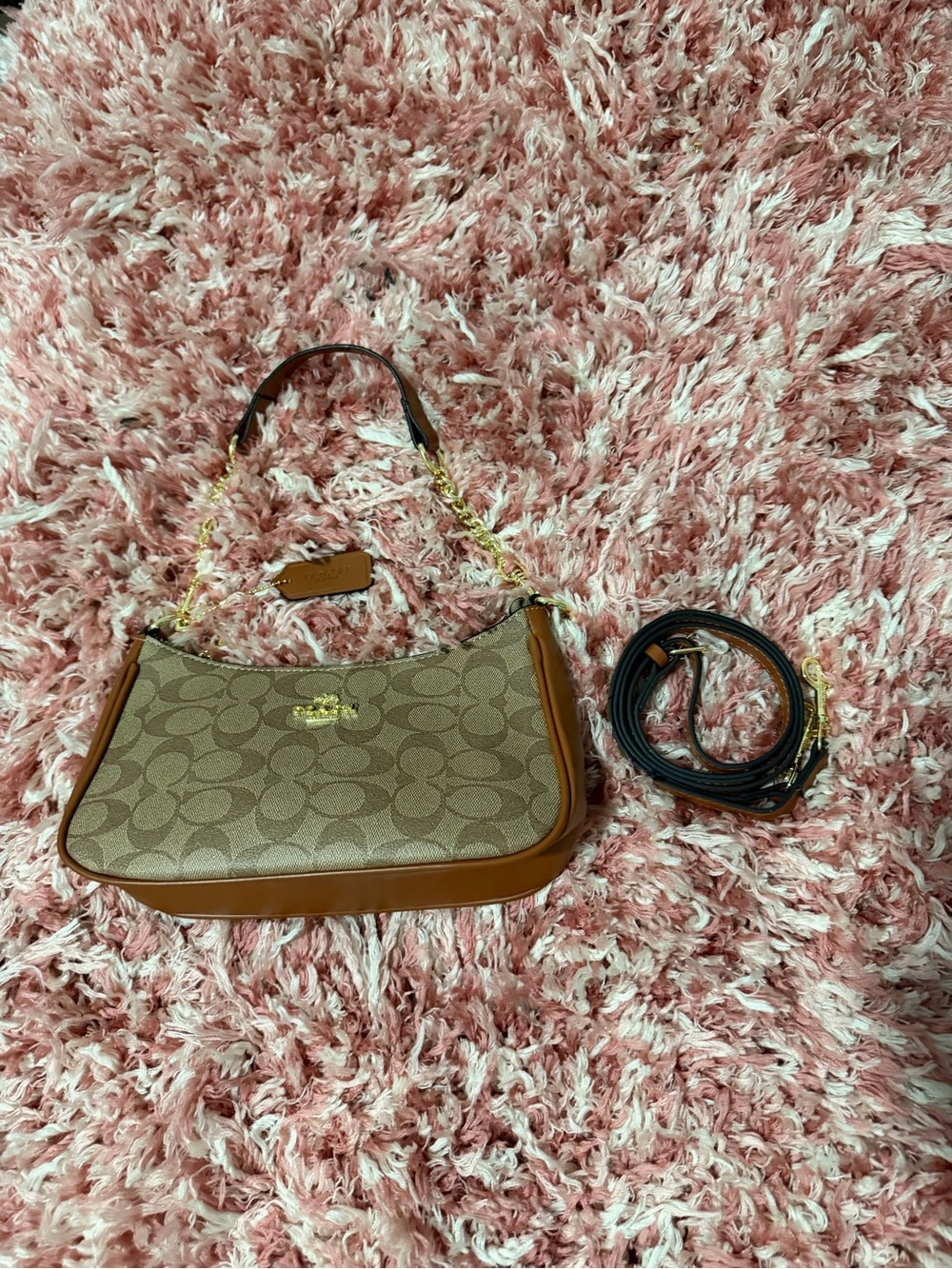 Coach Teri Shoulder Bag Brown Signature Canvas with Chain Strap
